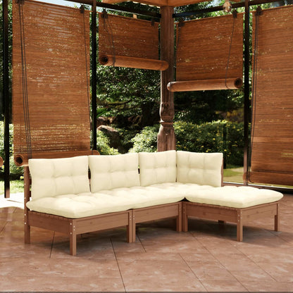 Salon de jardin 4 pcs avec coussins Marron miel Bois de pin