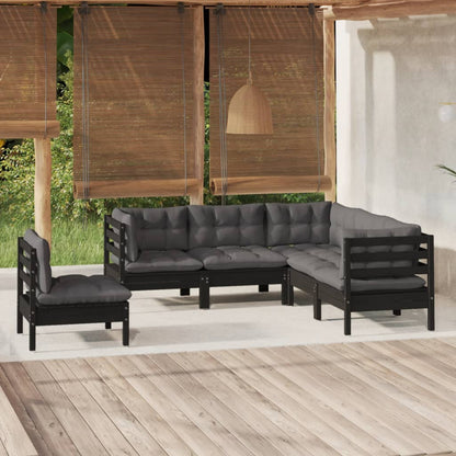 Salon de jardin 5 pcs avec coussins Noir Bois de pin