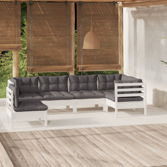 Salon de jardin 6 pcs avec coussins blanc bois de pin