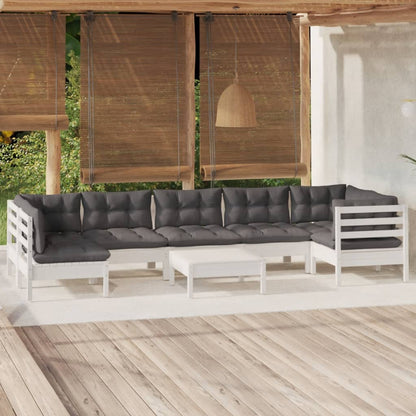 Salon de jardin 8 pcs avec coussins blanc bois de pin