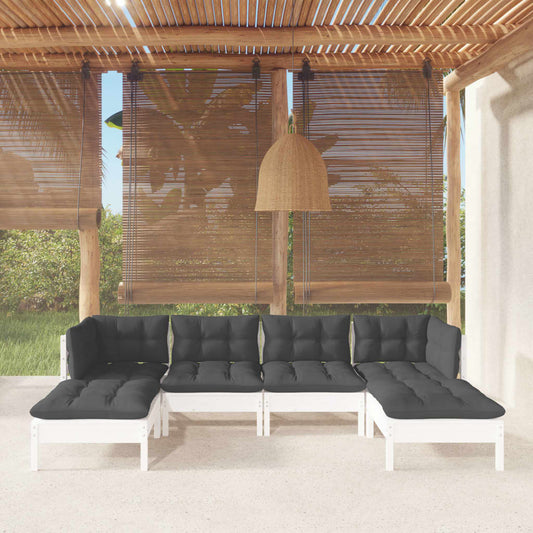 Salon de jardin 6 pcs avec coussins blanc bois de pin