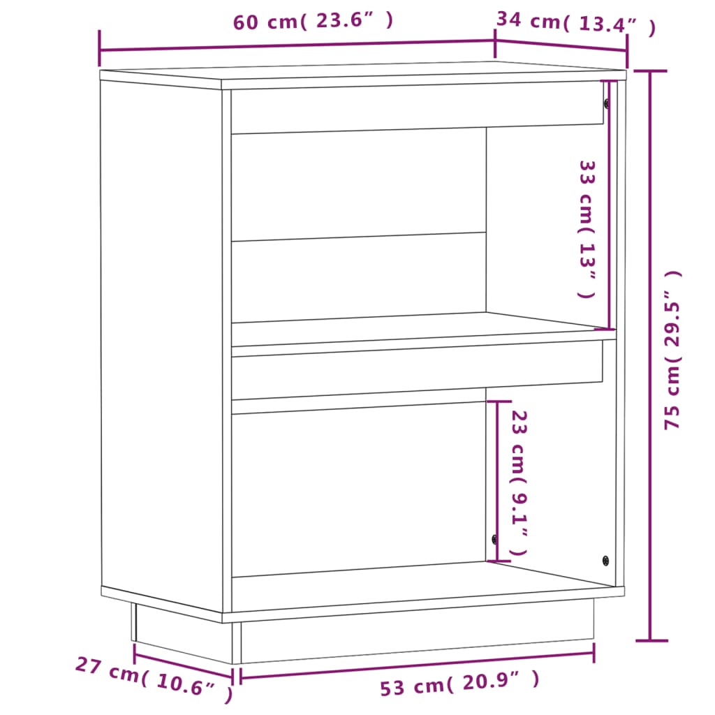 Armoire console Blanc 60x34x75 cm Bois de pin solide