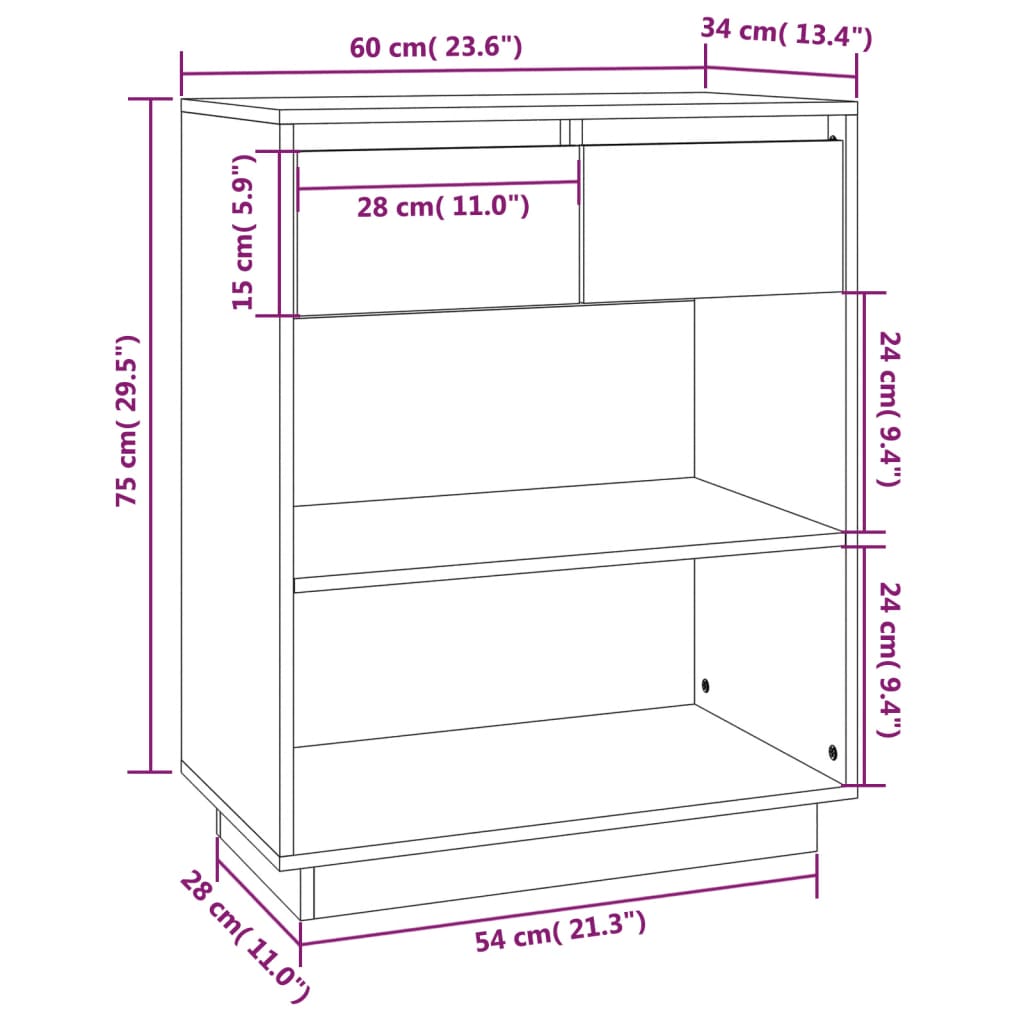 Armoire console Marron miel 60x34x75 cm Bois de pin solide