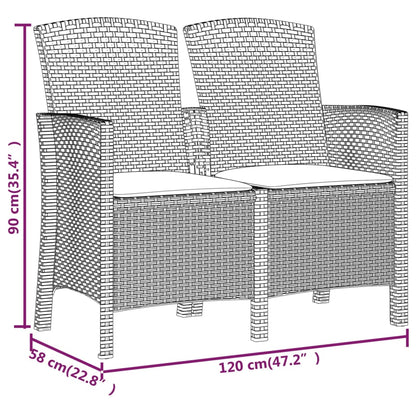 Banc de jardin 2 places avec coussins Rotin PP Marron