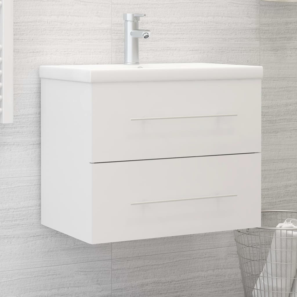 Armoire d'évier avec lavabo intégré Blanc Aggloméré