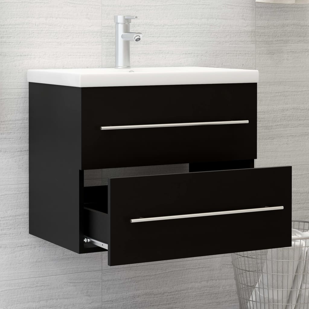 Armoire d'évier avec lavabo intégré Noir Aggloméré