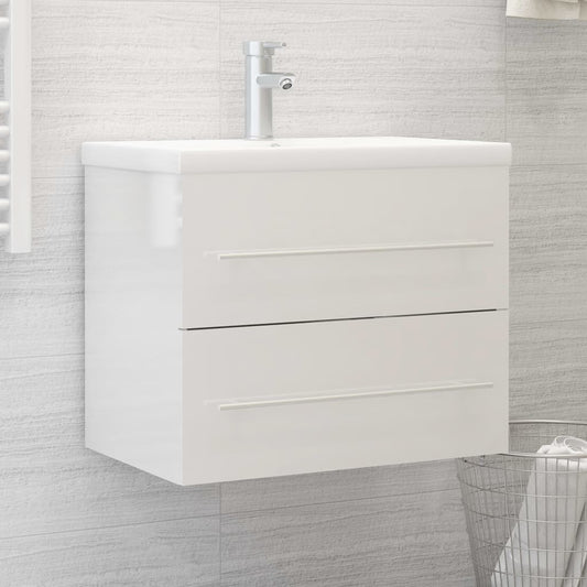 Armoire d'évier avec lavabo intégré Blanc brillant Aggloméré