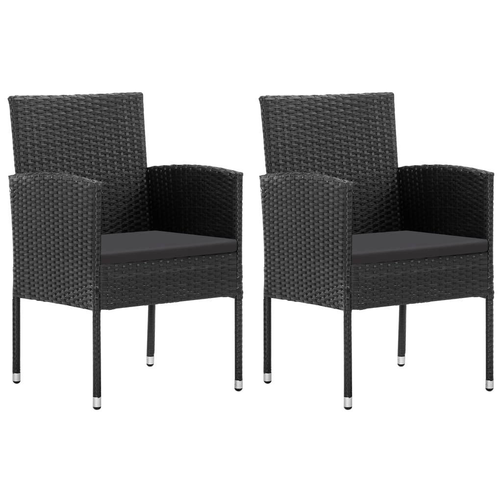 Chaises de jardin avec coussins noir lot de 2 résine tressée