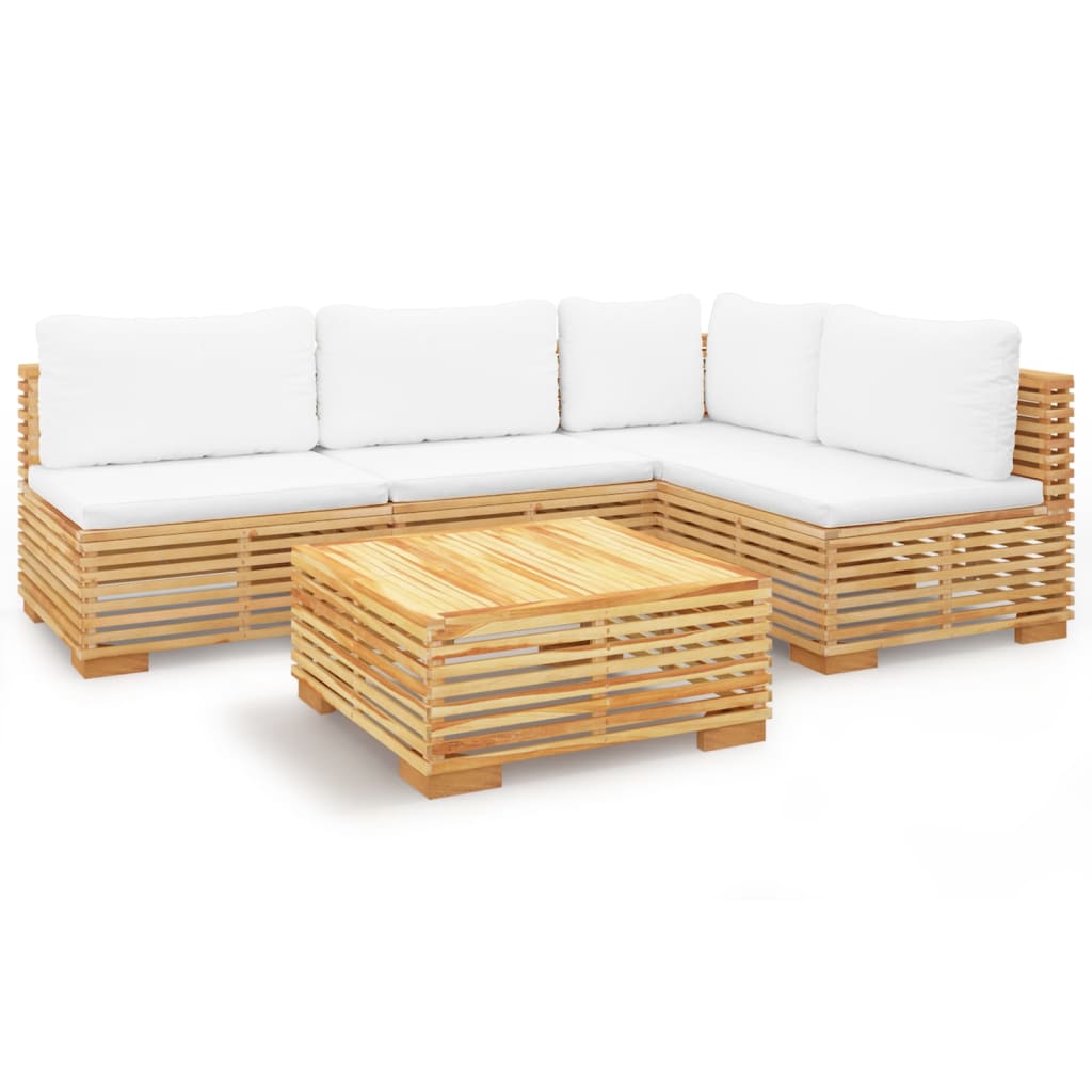 Salon de jardin 5 pcs avec coussins Bois de teck solide