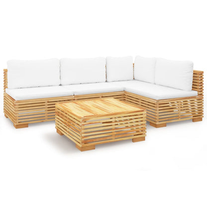 Salon de jardin 5 pcs avec coussins Bois de teck solide