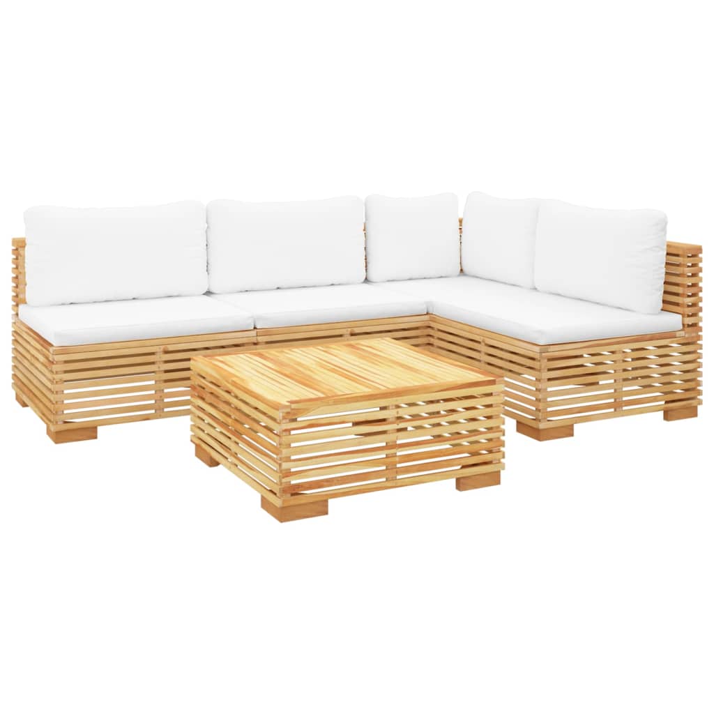 Salon de jardin 5 pcs avec coussins Bois de teck solide