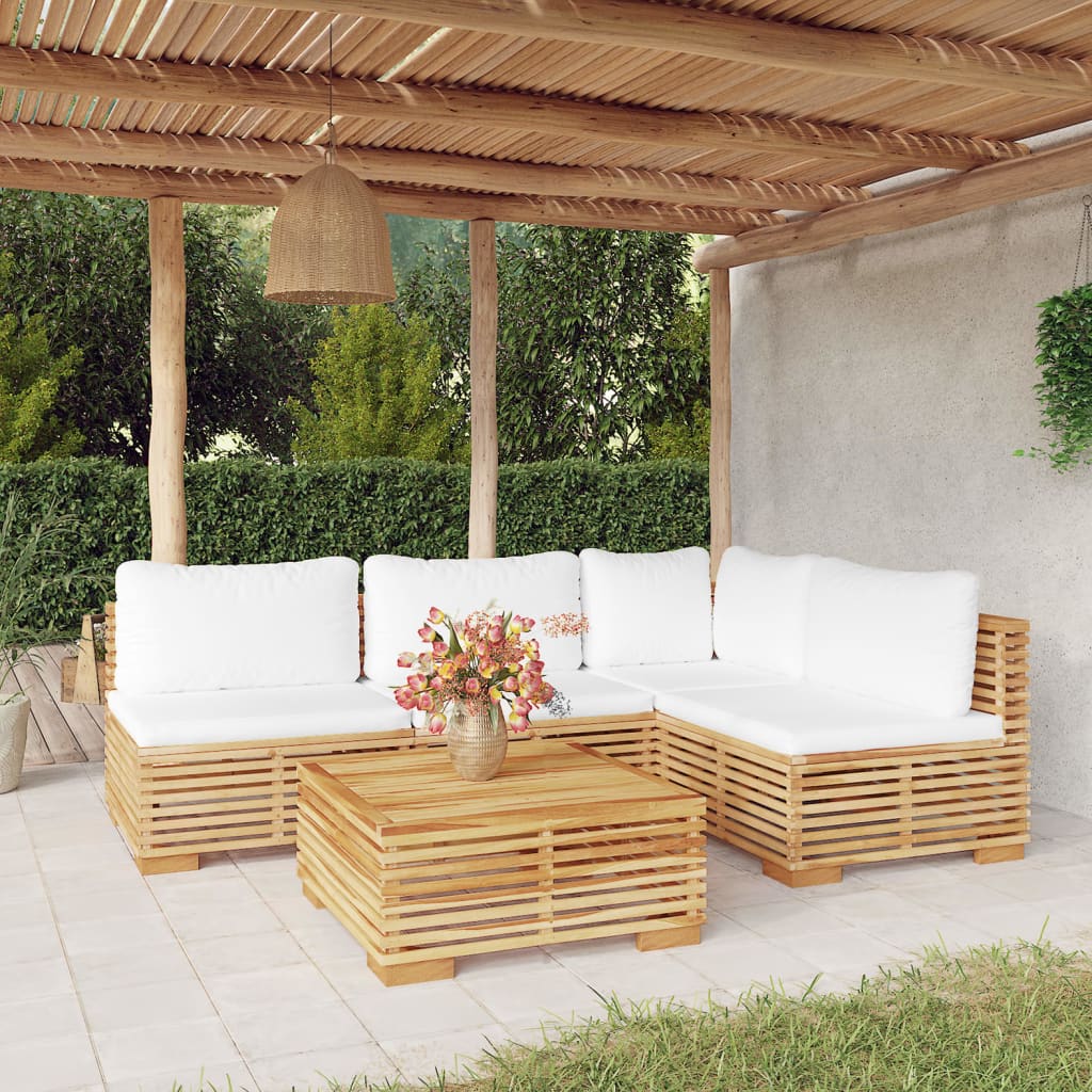 Salon de jardin 5 pcs avec coussins Bois de teck solide