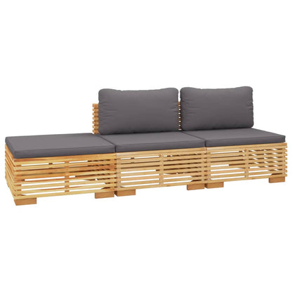 Salon de jardin 3 pcs avec coussins Bois de teck solide