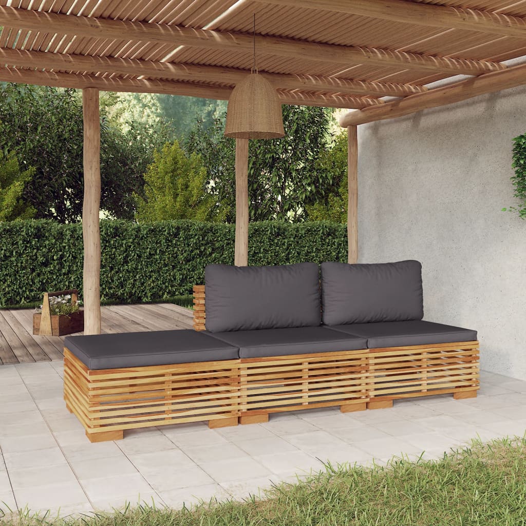 Salon de jardin 3 pcs avec coussins Bois de teck solide