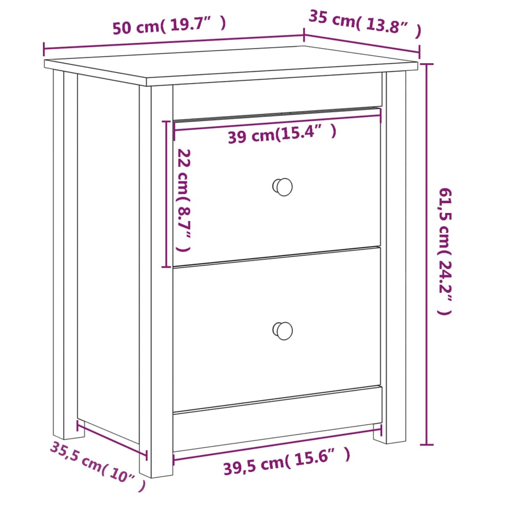 Table de chevet 50x35x61,5 cm Bois de pin massif