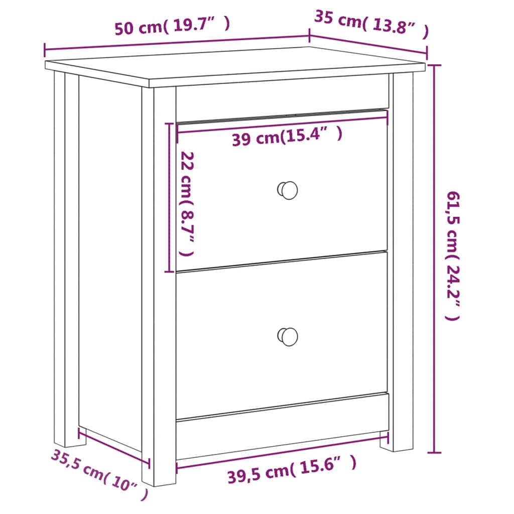 Table de chevet Marron miel 50x35x61,5 cm Bois de pin massif