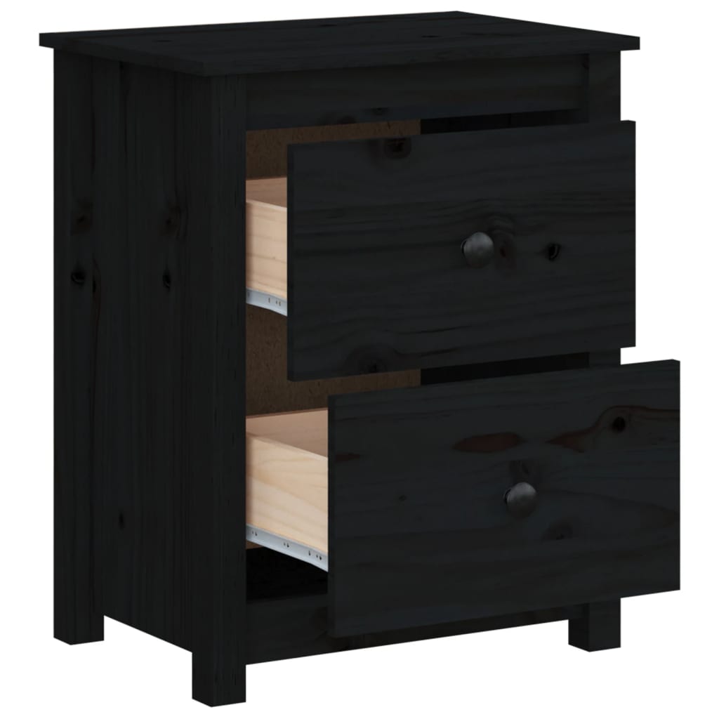 Table de chevet Noir 50x35x61,5 cm Bois de pin massif