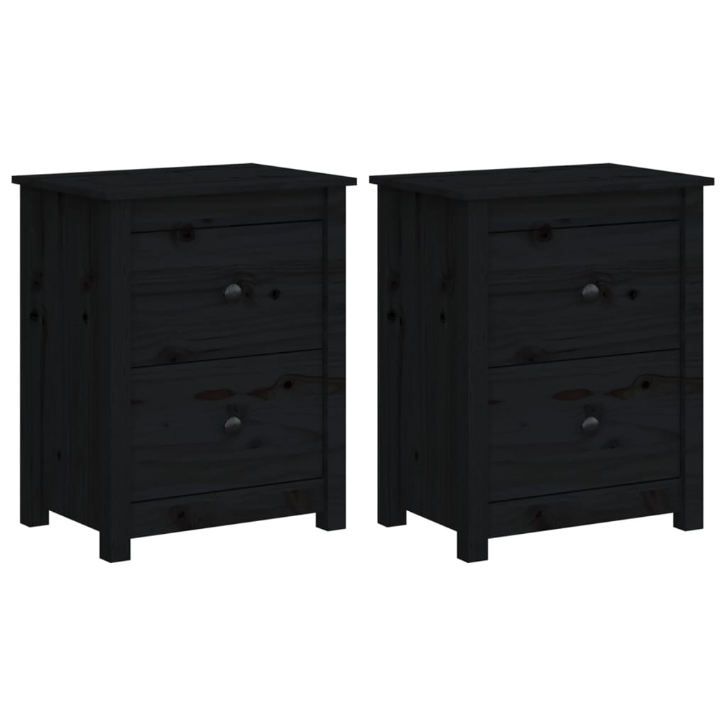 Tables de chevet 2 pcs Noir 50x35x61,5 cm Bois de pin massif