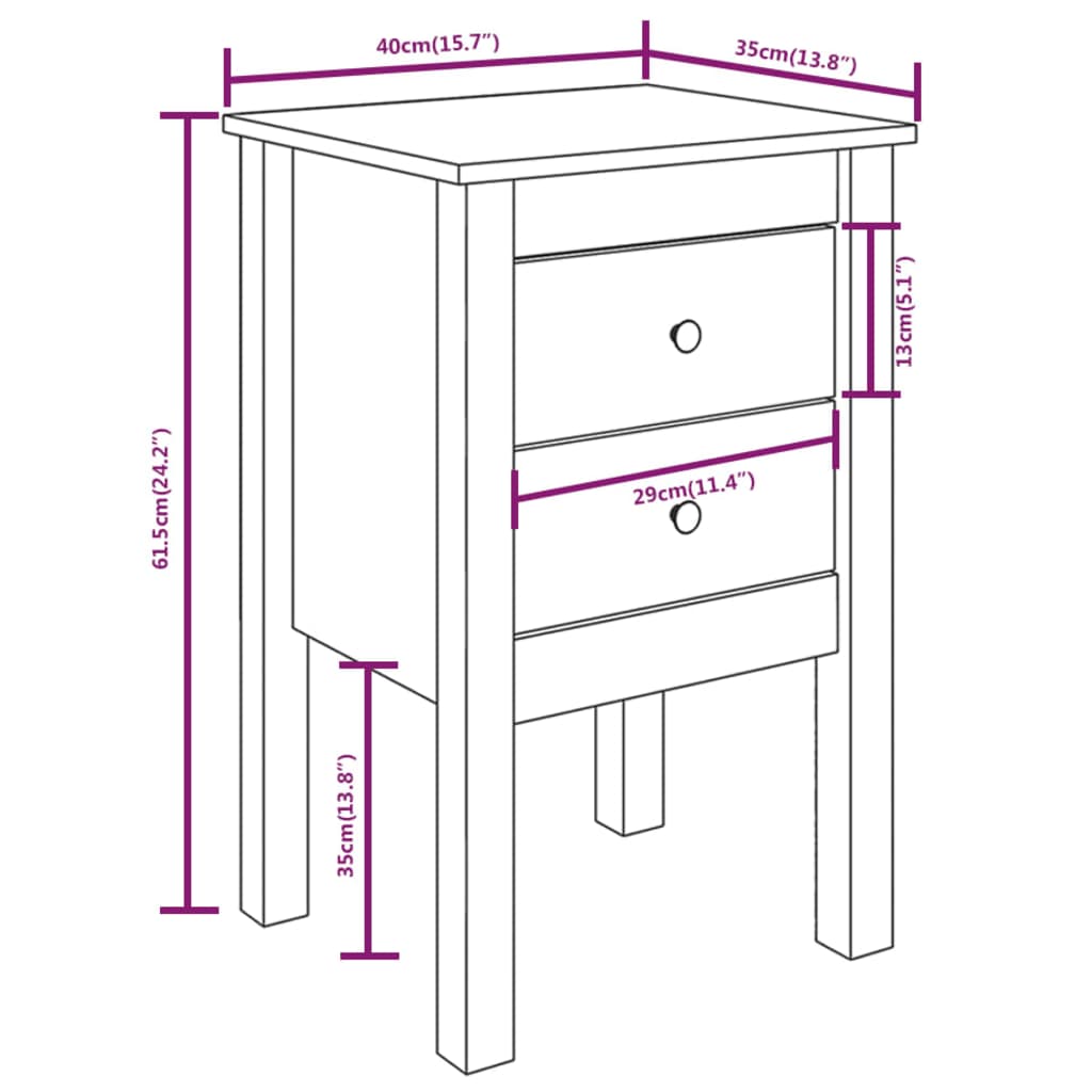 Table de chevet Blanc 40x35x61,5 cm Bois de pin massif