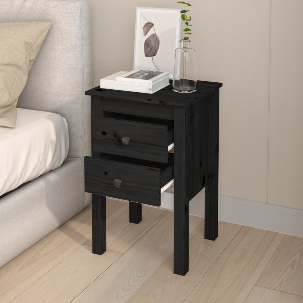 Table de chevet Noir 40x35x61,5 cm Bois de pin massif