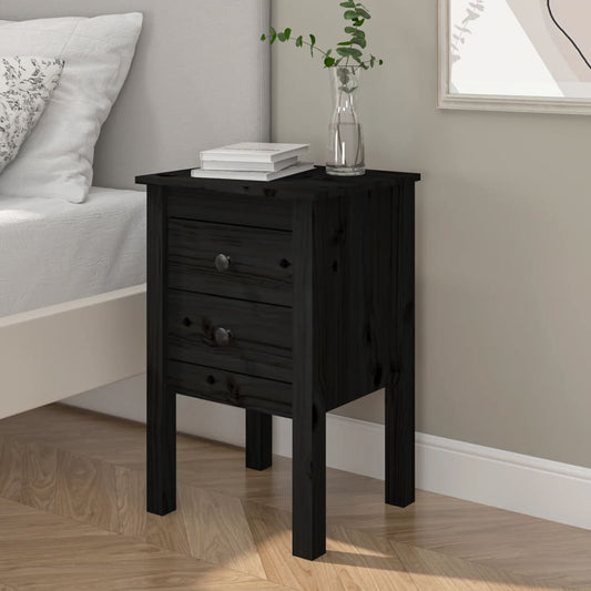 Table de chevet Noir 40x35x61,5 cm Bois de pin massif