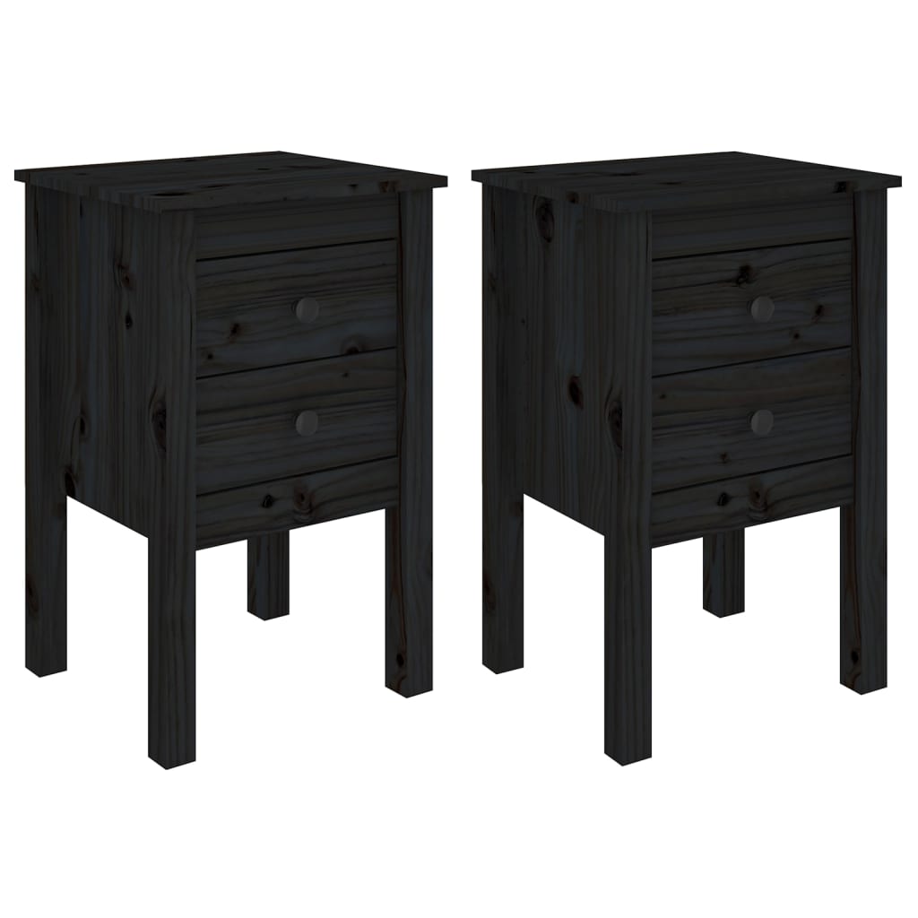 Tables de chevet 2 pcs Noir 40x35x61,5 cm Bois de pin massif