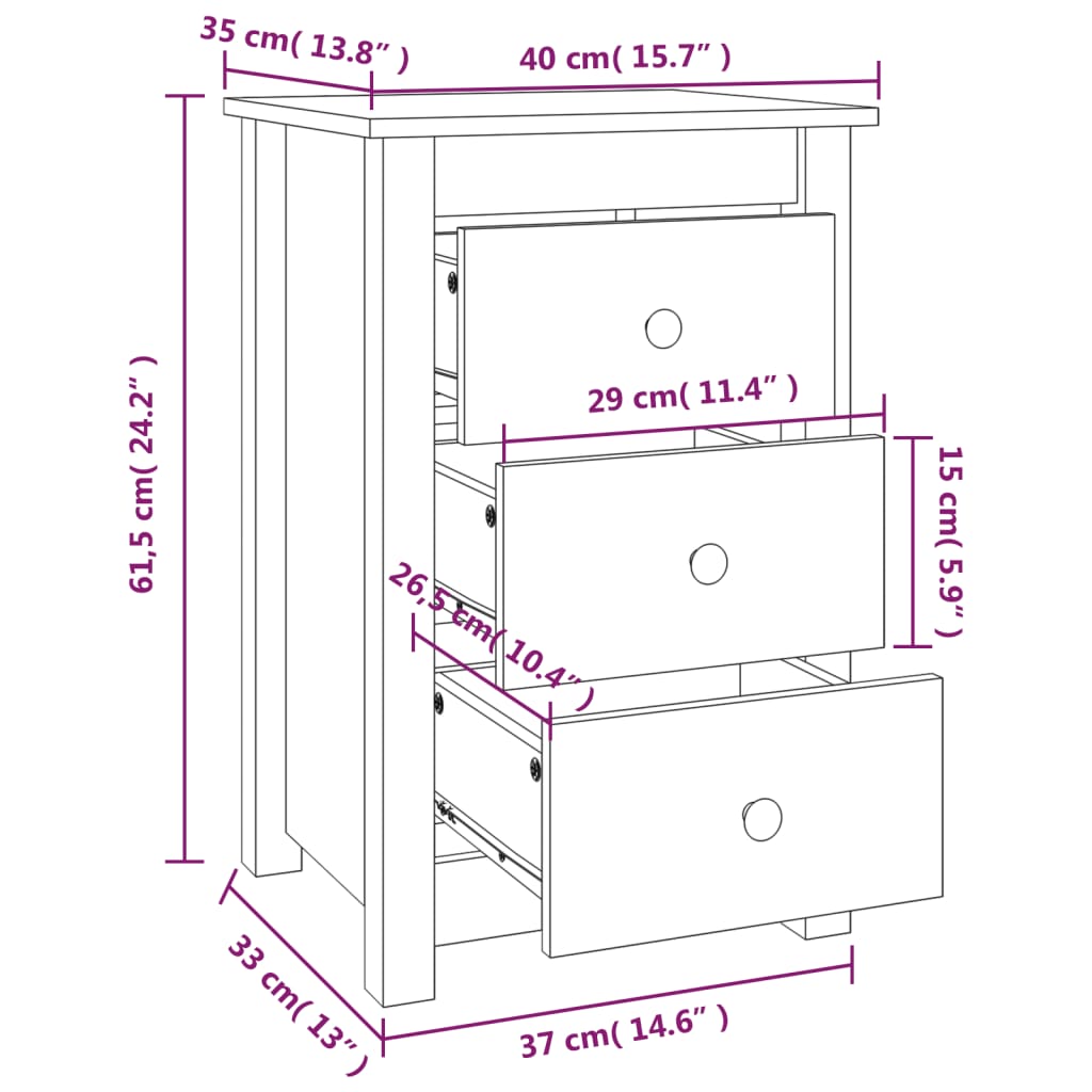 Table de chevet Blanc 40x35x61,5 cm Bois de pin massif