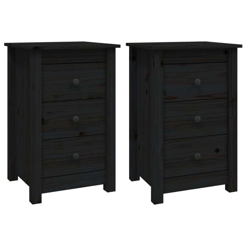 Tables de chevet 2 pcs Noir 40x35x61,5 cm Bois de pin massif