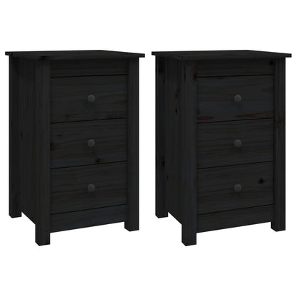 Tables de chevet 2 pcs Noir 40x35x61,5 cm Bois de pin massif