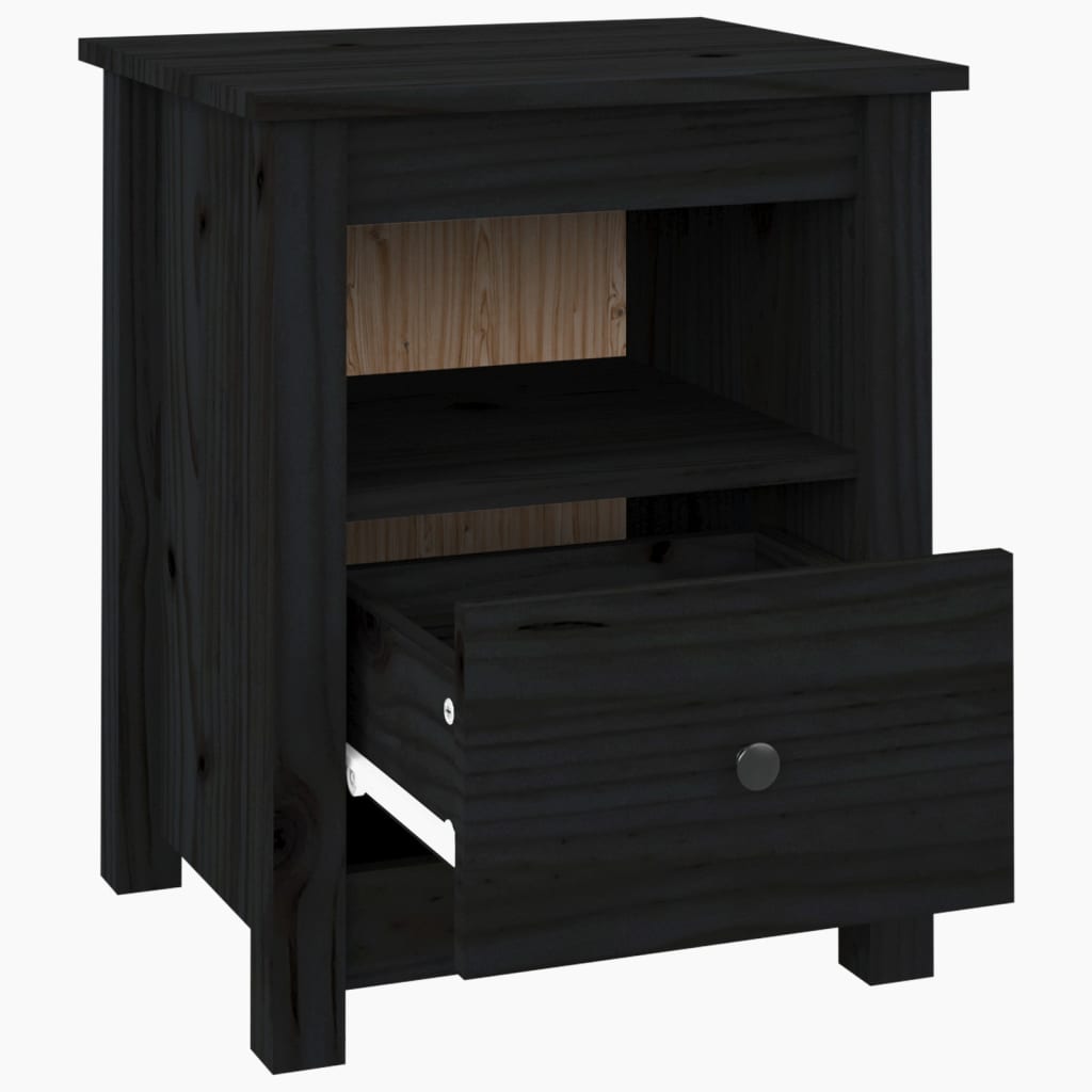 Table de chevet Noir 40x35x49 cm Bois de pin massif