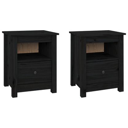 Tables de chevet 2 pcs Noir 40x35x49 cm Bois de pin massif