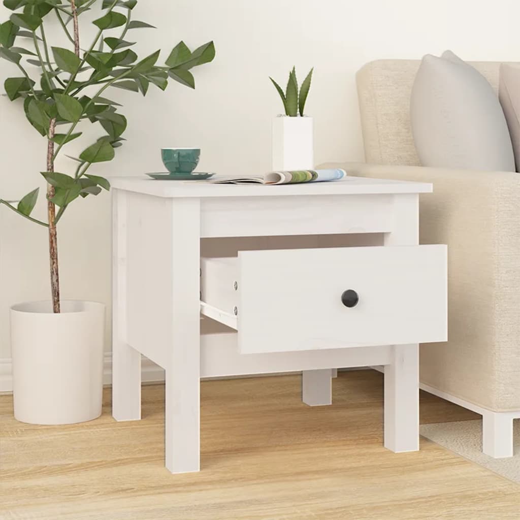 Tables d'appoint 2 pcs Blanc 40x40x39 cm Bois massif de pin