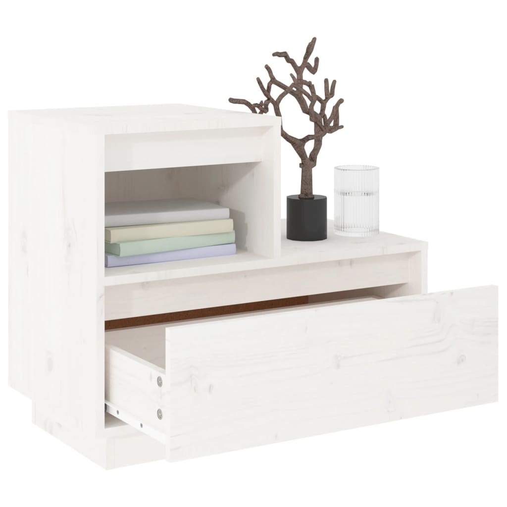 Table de chevet Blanc 60x34x51 cm Bois de pin solide