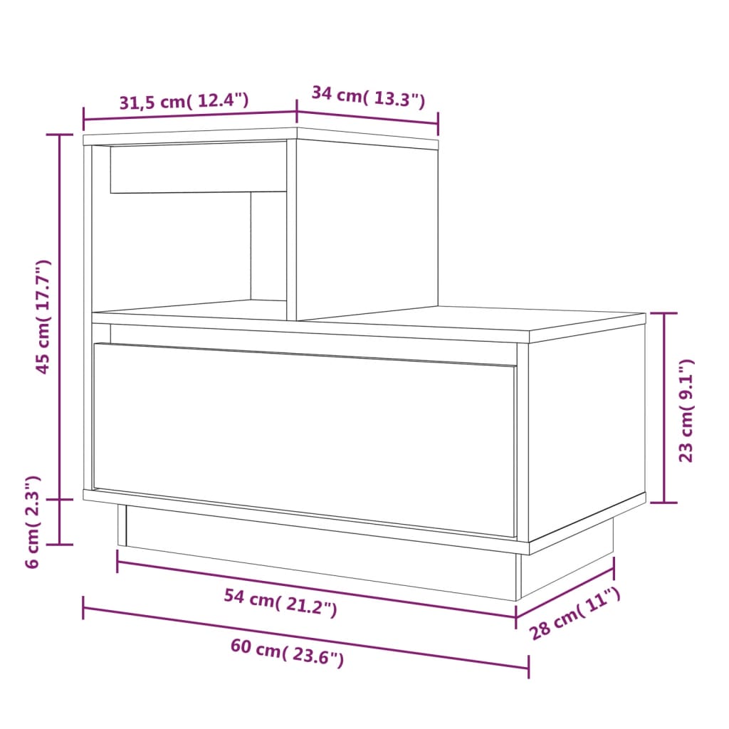 Table de chevet Blanc 60x34x51 cm Bois de pin solide