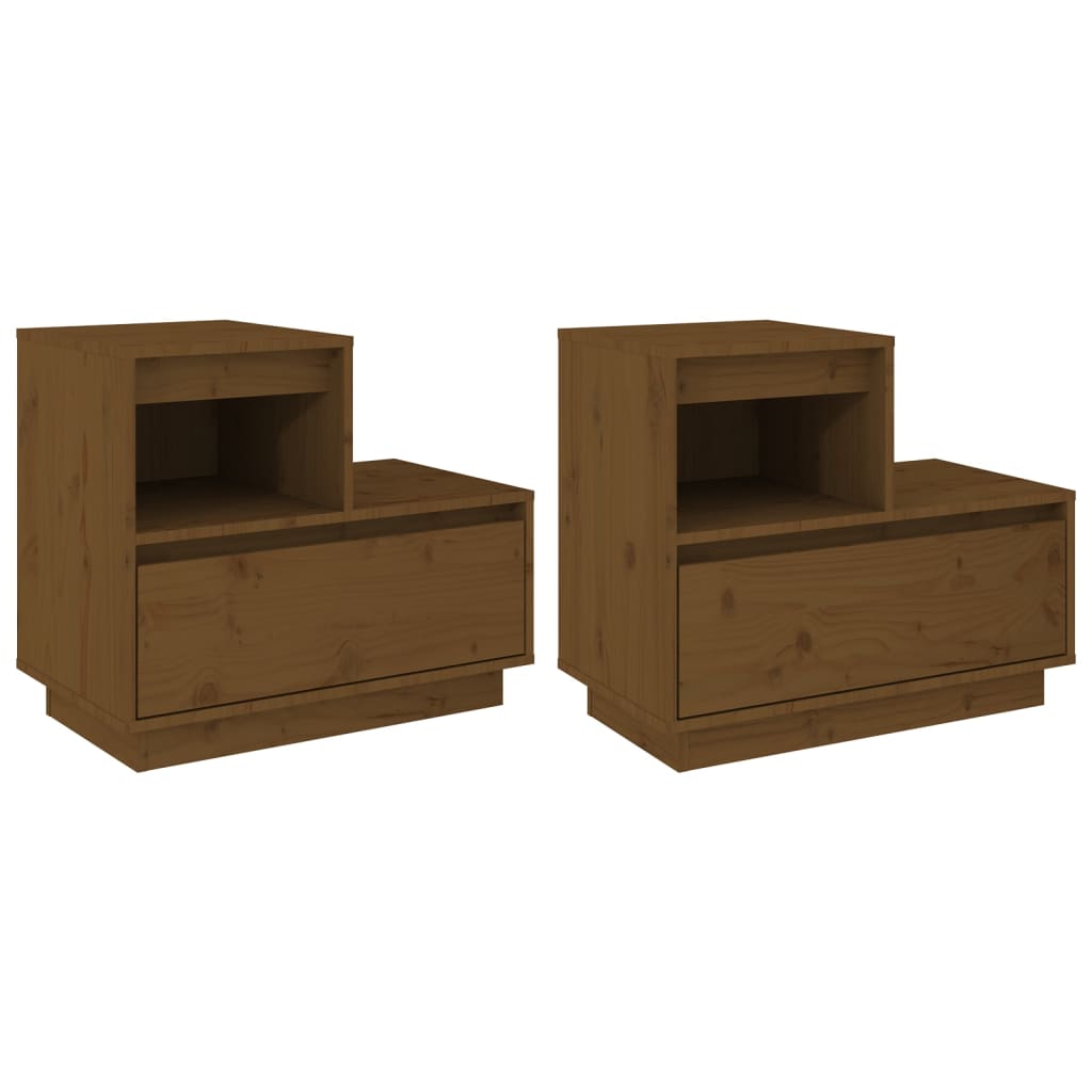 Tables de chevet 2pcs Marron miel 60x34x51cm Bois de pin massif