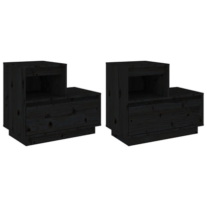 Tables de chevet 2 pcs Noir 60x34x51 cm Bois de pin solide