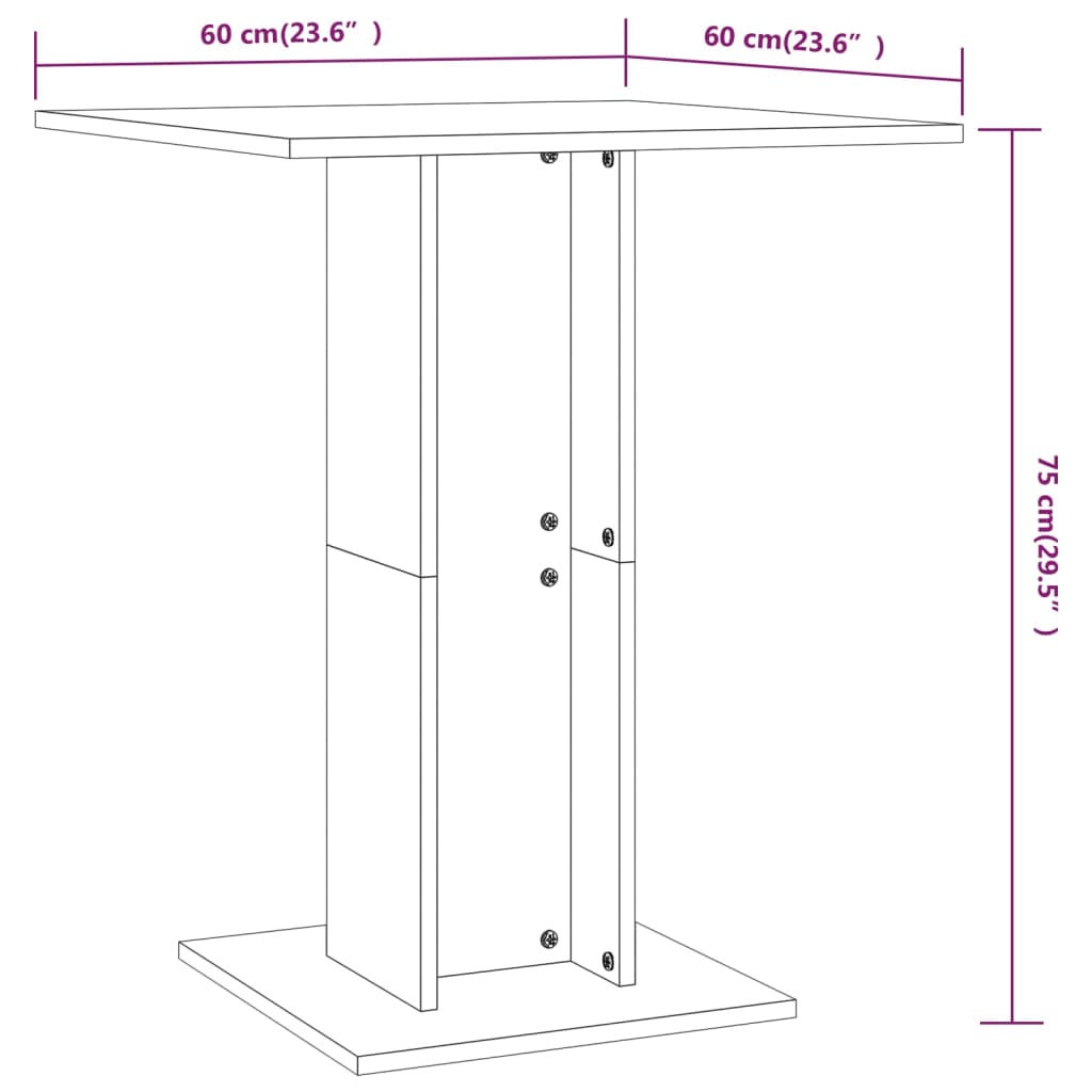 Table de bistro Chêne marron 60x60x75 cm Bois d'ingénierie