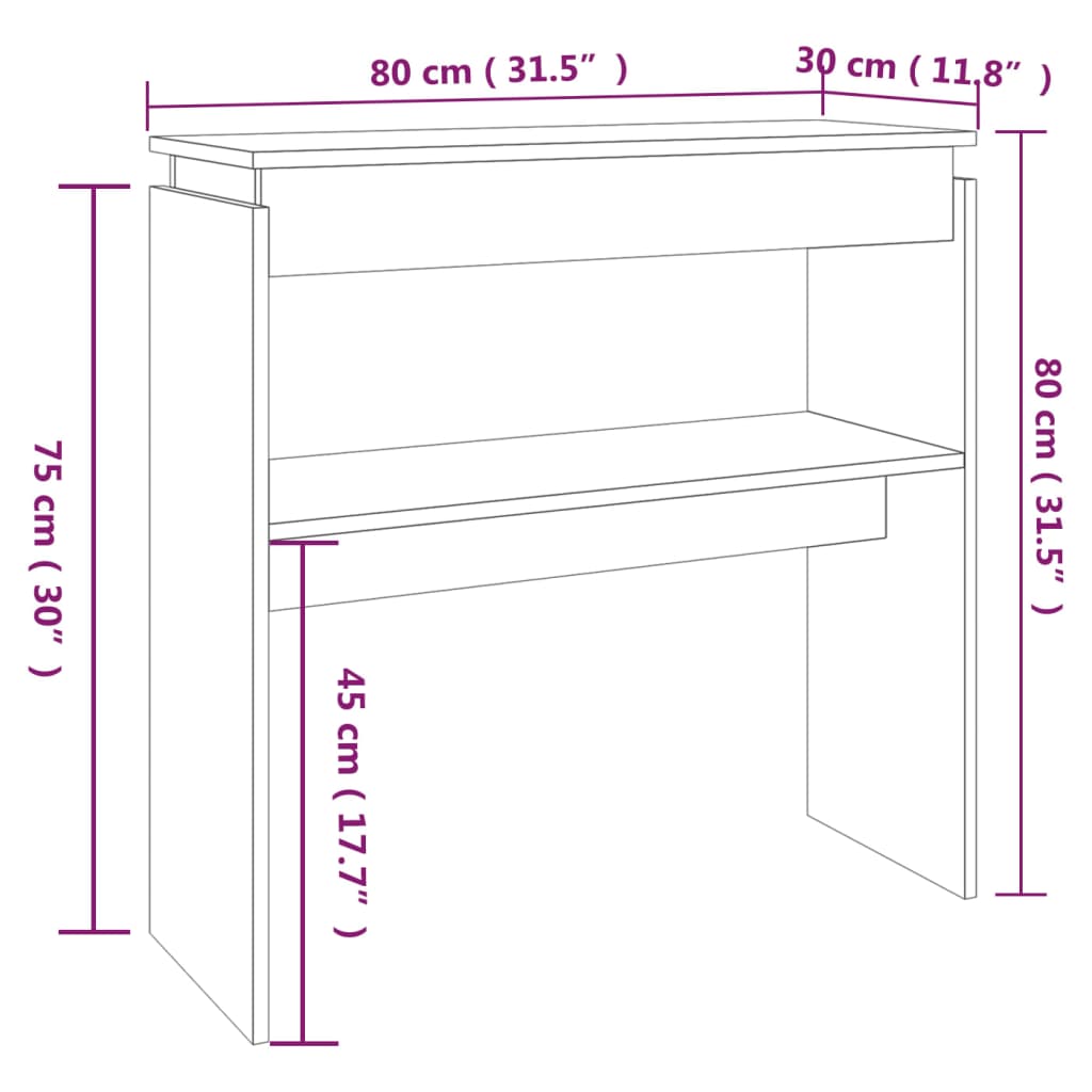 Table console Sonoma gris 80x30x80 cm Bois d'ingénierie