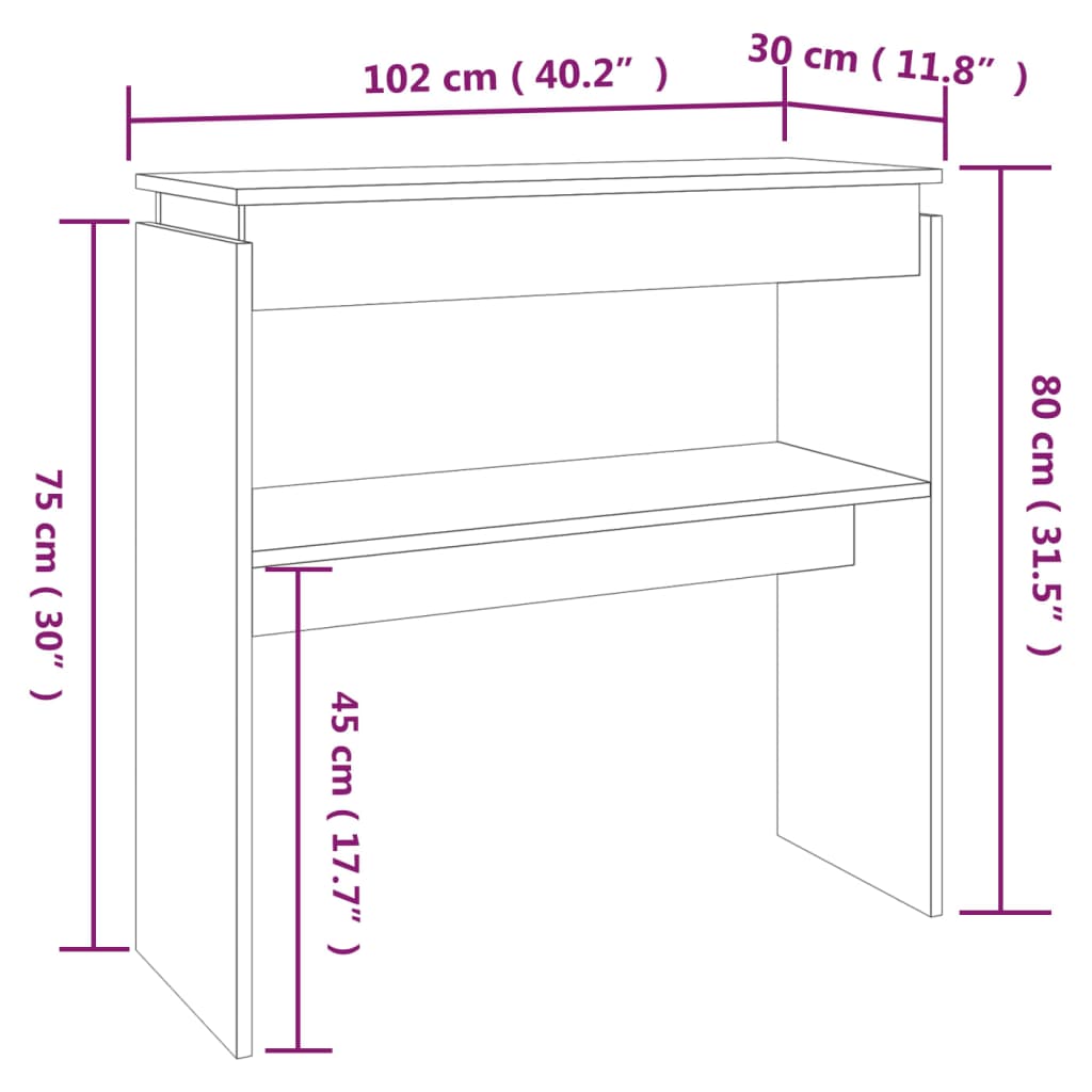 Table console Chêne marron 102x30x80 cm Bois d'ingénierie