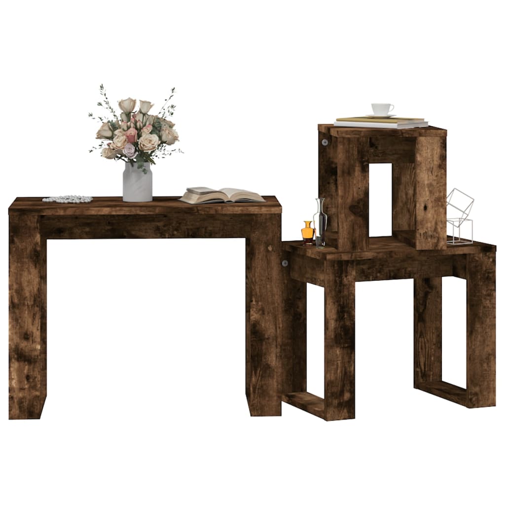 Tables gigognes 3 pcs Chêne fumé Bois d'ingénierie