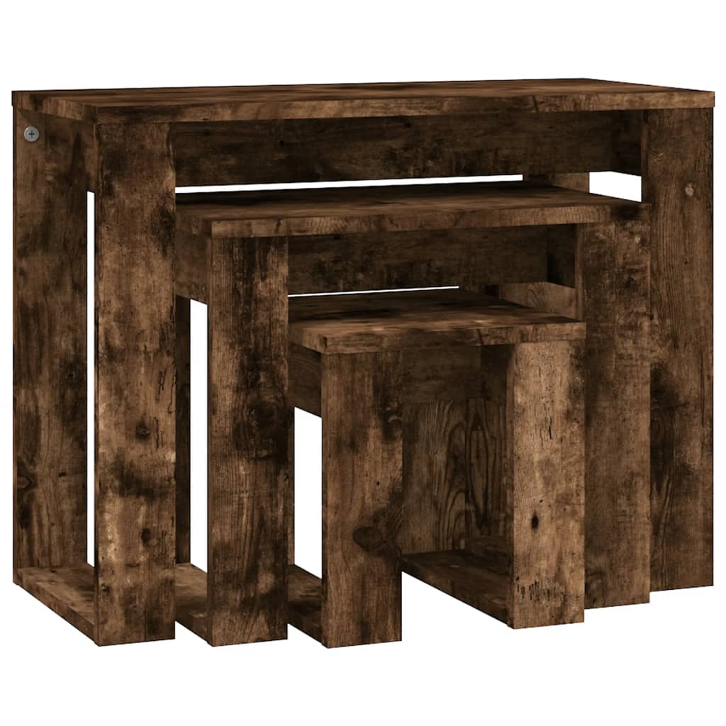 Tables gigognes 3 pcs Chêne fumé Bois d'ingénierie