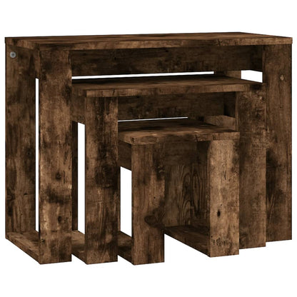 Tables gigognes 3 pcs Chêne fumé Bois d'ingénierie