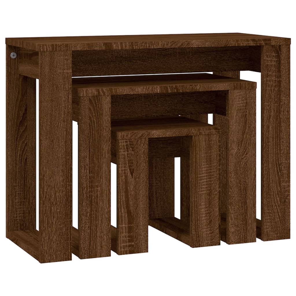 Tables gigognes 3 pcs Chêne marron Bois d'ingénierie