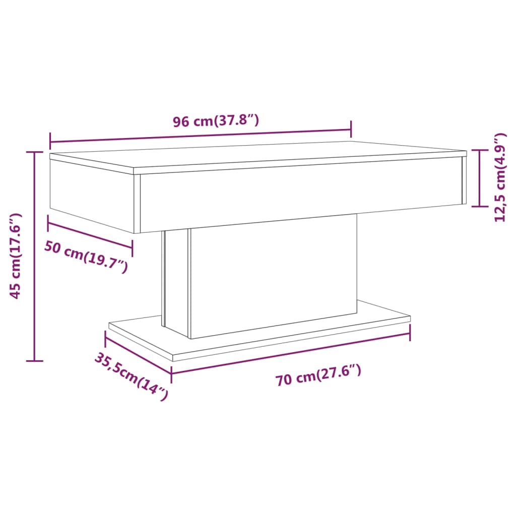 Table basse Sonoma gris 96x50x45 cm Bois d'ingénierie