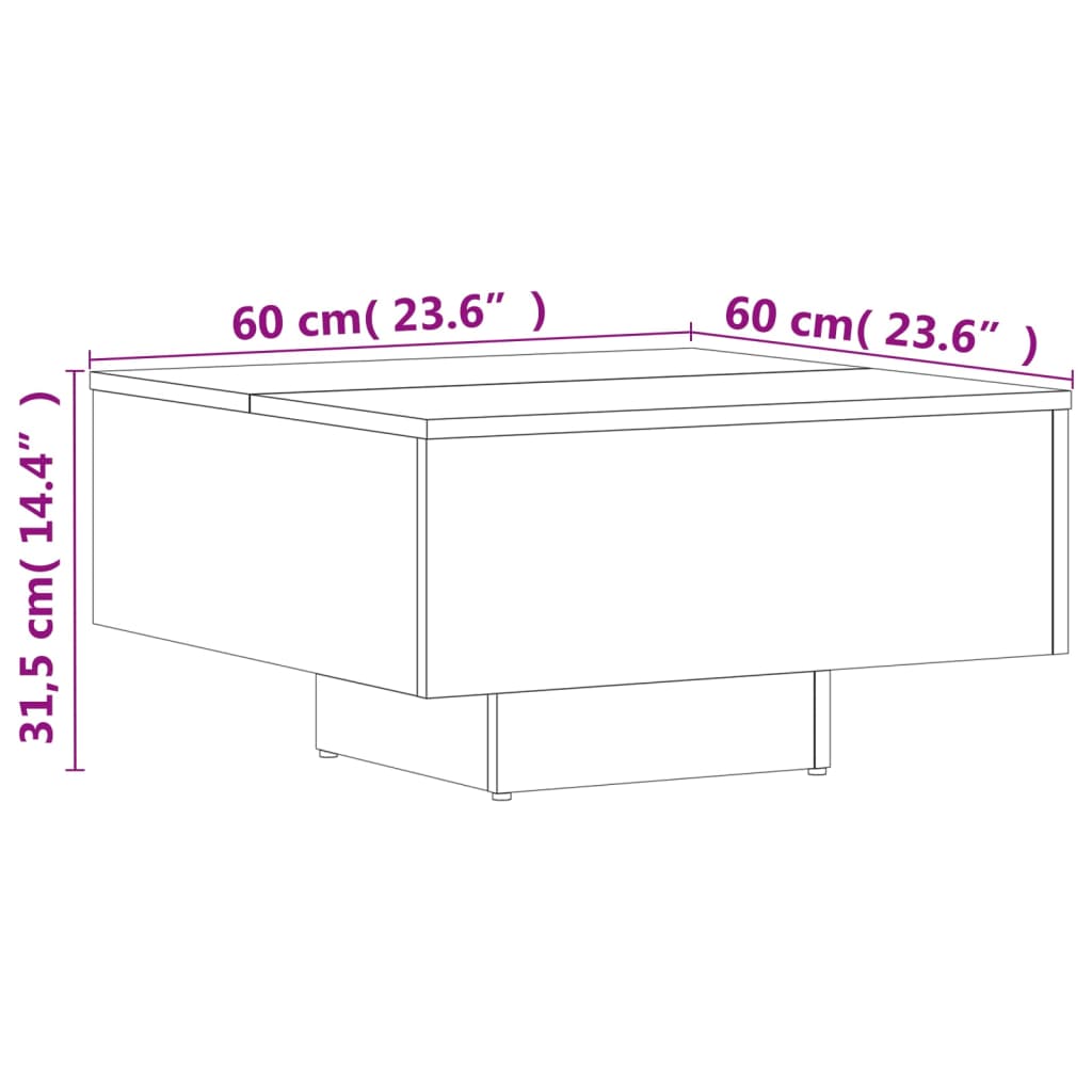 Table basse Sonoma gris 60x60x31,5 cm Bois d'ingénierie