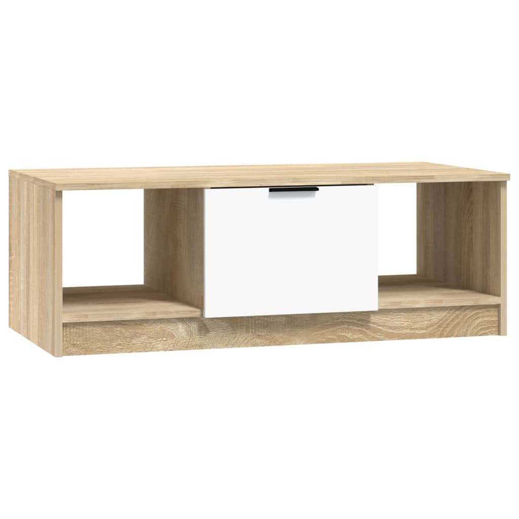 Table basse blanc et chêne sonoma 102x50x36cm bois d'ingénierie