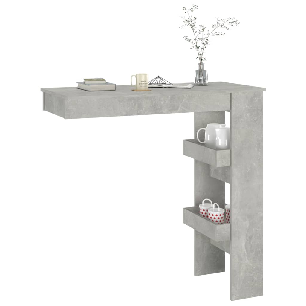 Table de bar murale Gris Béton 102x45x103,5cm Bois d'ingénierie