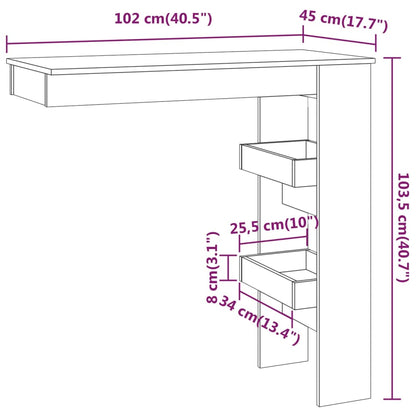 Table de bar murale Gris Béton 102x45x103,5cm Bois d'ingénierie