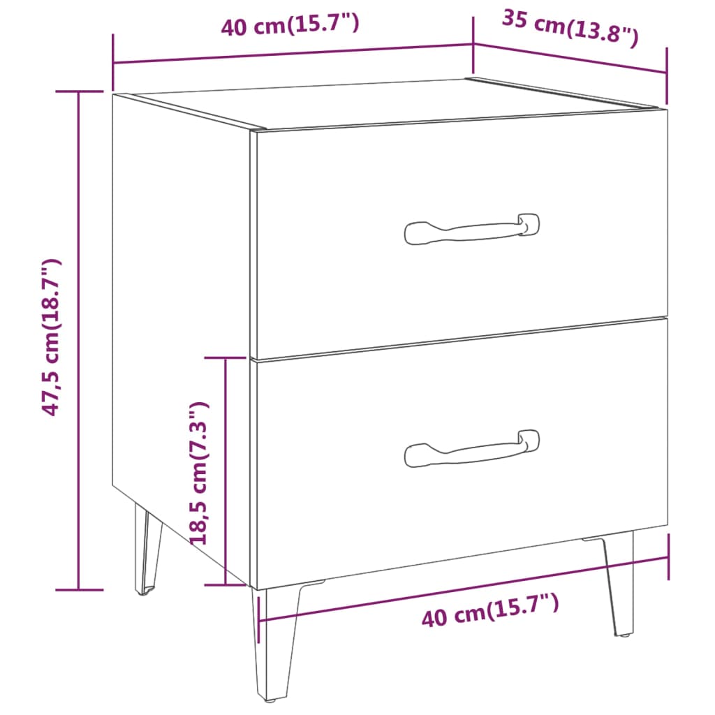 Tables de chevet 2 pcs Gris béton 40x35x47,5 cm