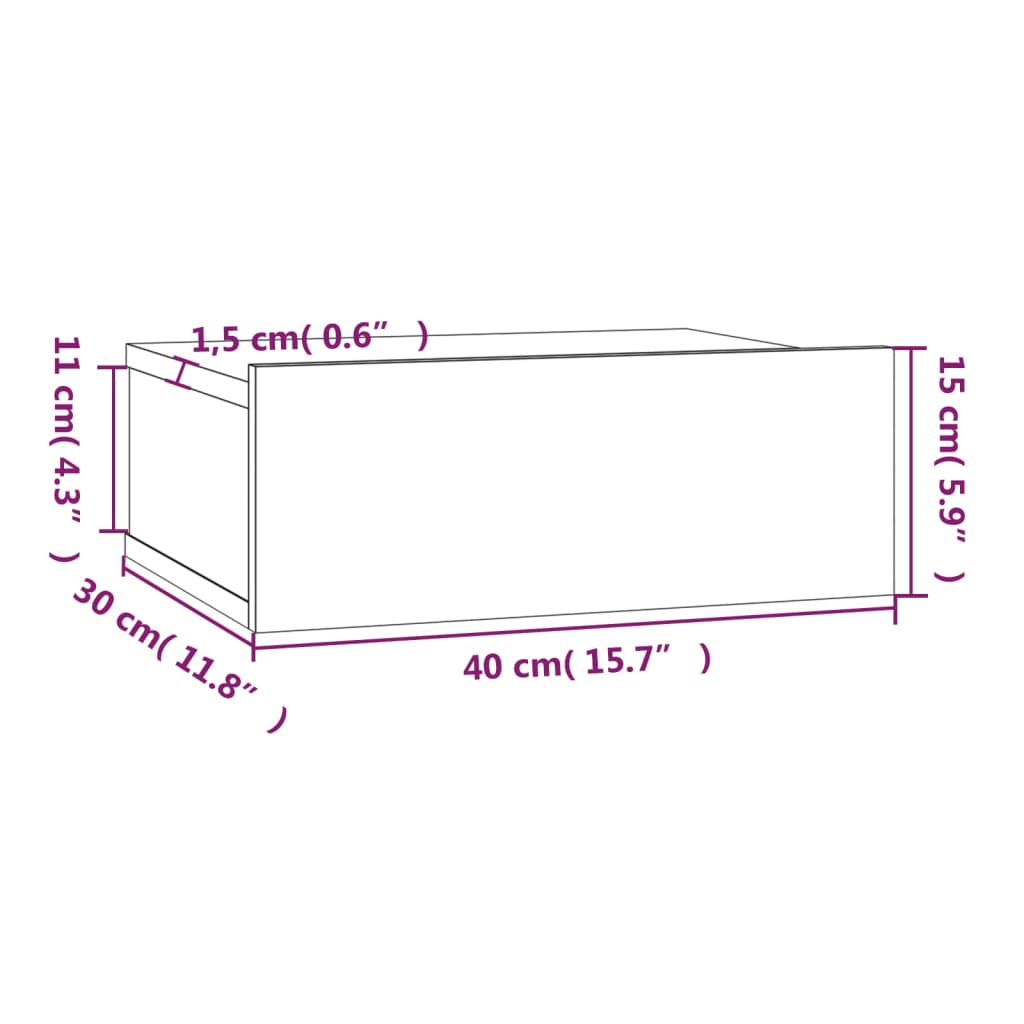 Table de chevet flottante Sonoma gris 40x30x15 cm